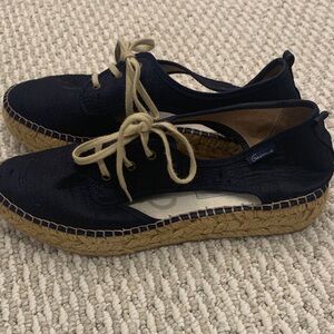 Gaimo Navy Canvas Espadrille Platform Lace-Up